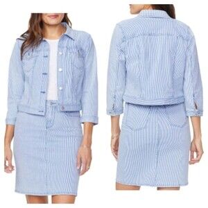 NYDJ Denim Trucker Jacket Slim Fit Stripes TRELLA  3/4 Sleeve Stretch NWT  XS